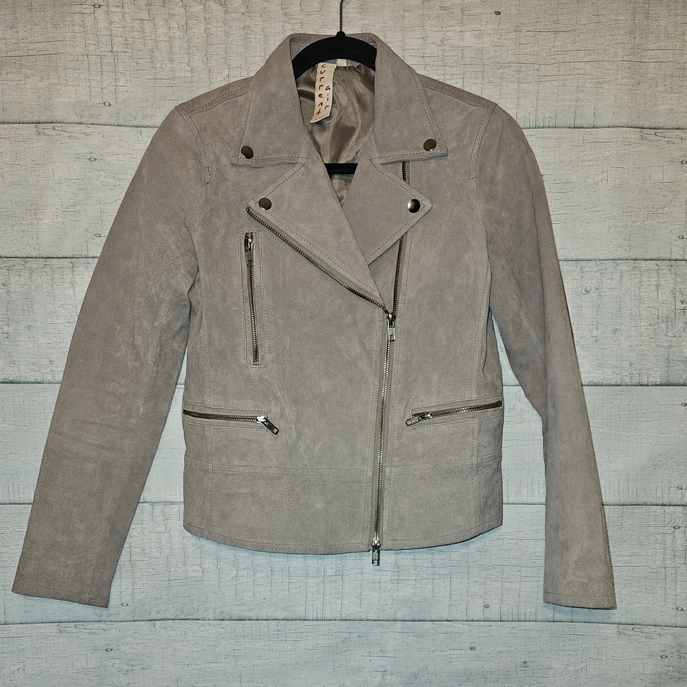 Current Air Grey Suede Leather Moto Jacket Size Small